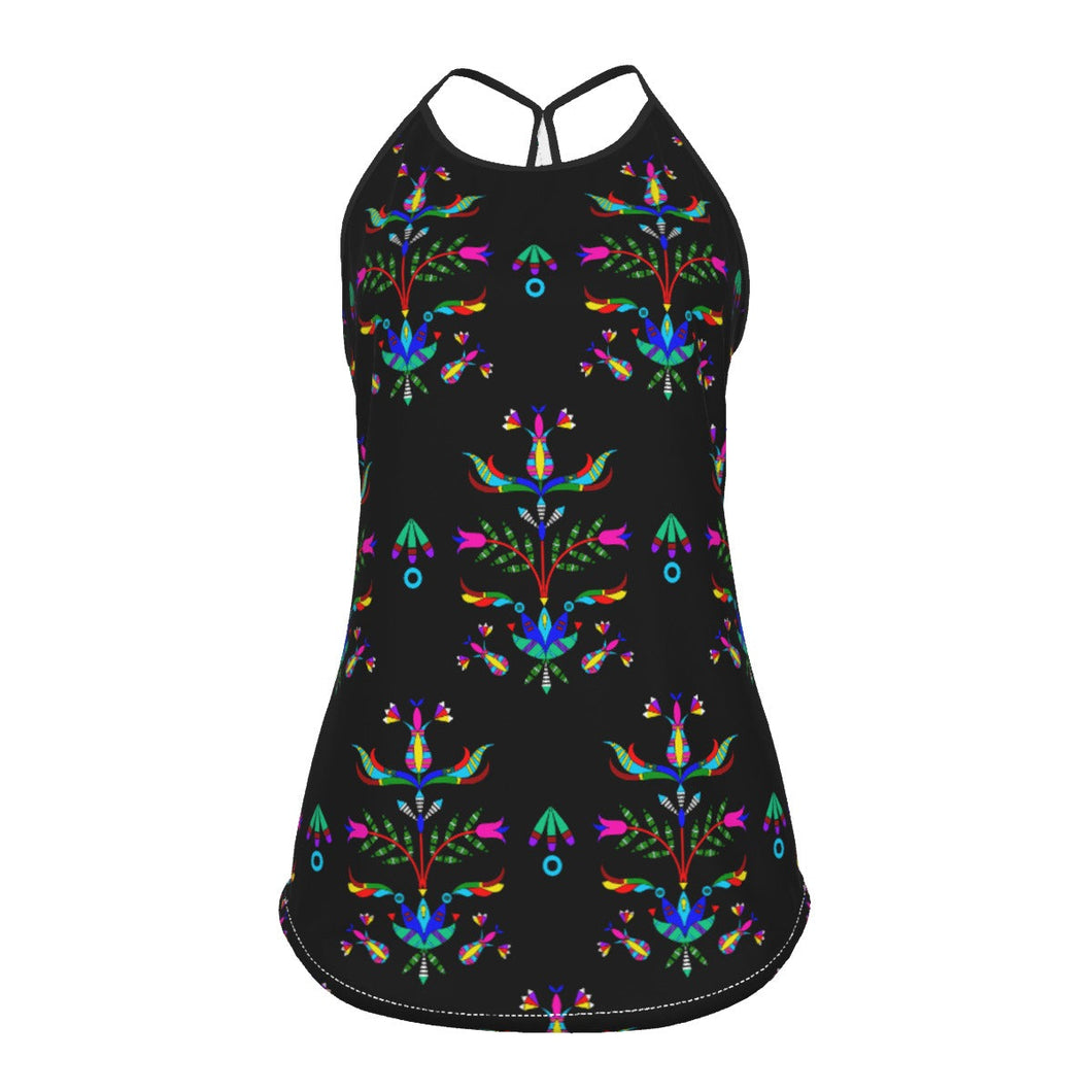 Dakota Damask Black Criss-Cross Open Back Tank Top