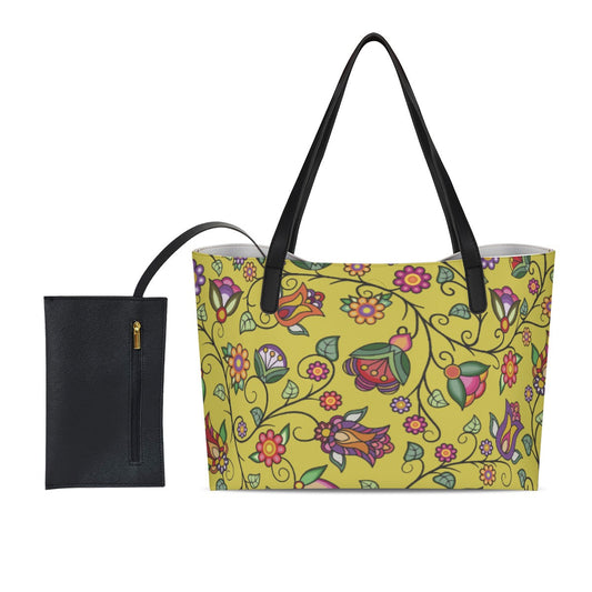 Heartbeat Petals Yellow Shopping Tote Bag With Black Mini Purse