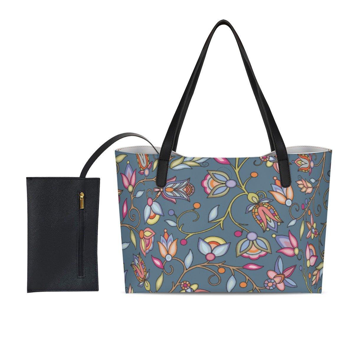 Buffalo Bloom Rainstorm Shopping Tote Bag With Black Mini Purse