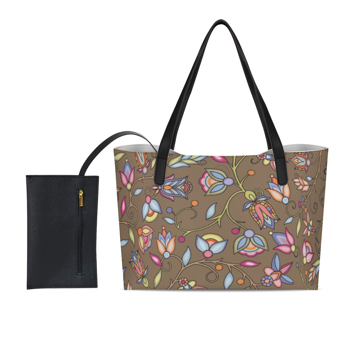 Buffalo Bloom Earth Song Shopping Tote Bag With Black Mini Purse