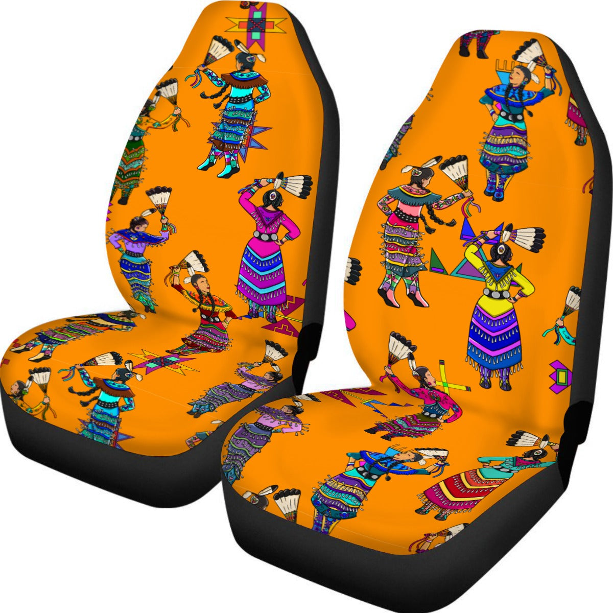 Women's Jingle Dancers Orange Universal Car Seat Cover With Thickened Back