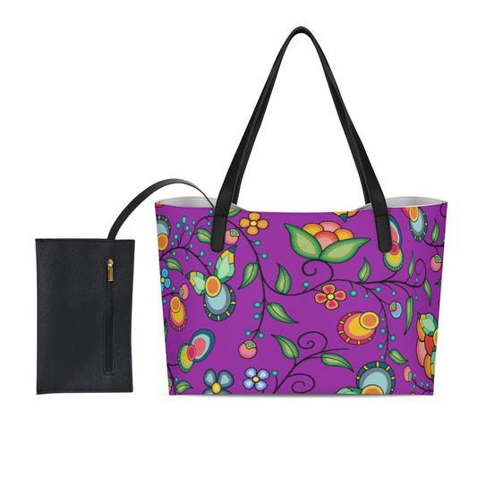 Floral Bounty Purple Shopping Tote Bag With Black Mini Purse