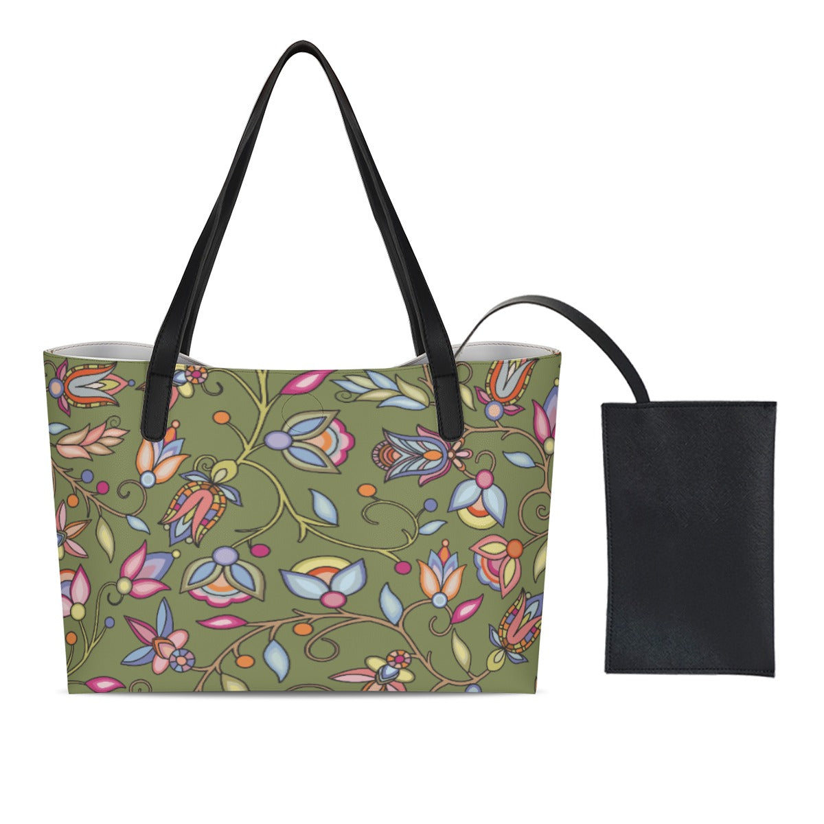 Buffalo Bloom Sage Shopping Tote Bag With Black Mini Purse