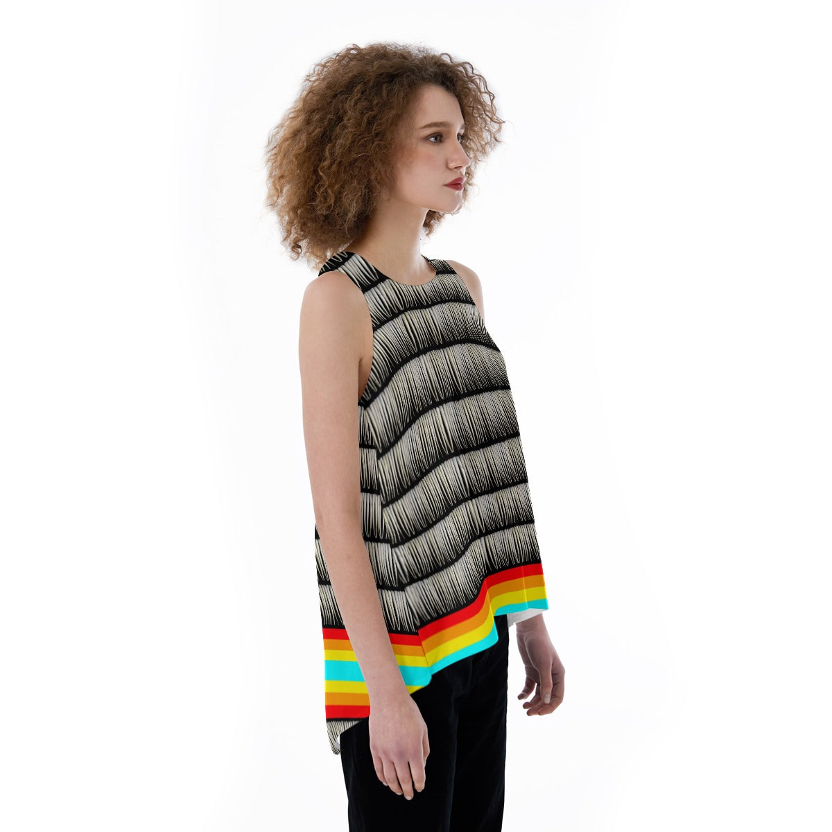 Dentalium on Black Split Back Tank Top