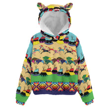 Load image into Gallery viewer, Horses and Buffalo Ledger Blue Kid’s Borg Fleece Hoodie With Ear
