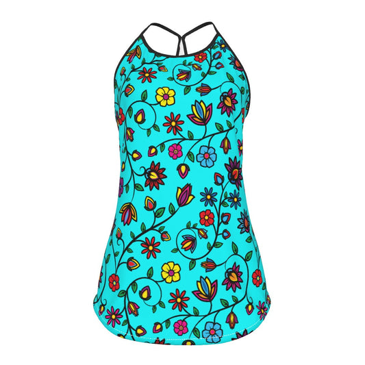 Nature's Nexus Turquoise Criss-Cross Open Back Tank Top