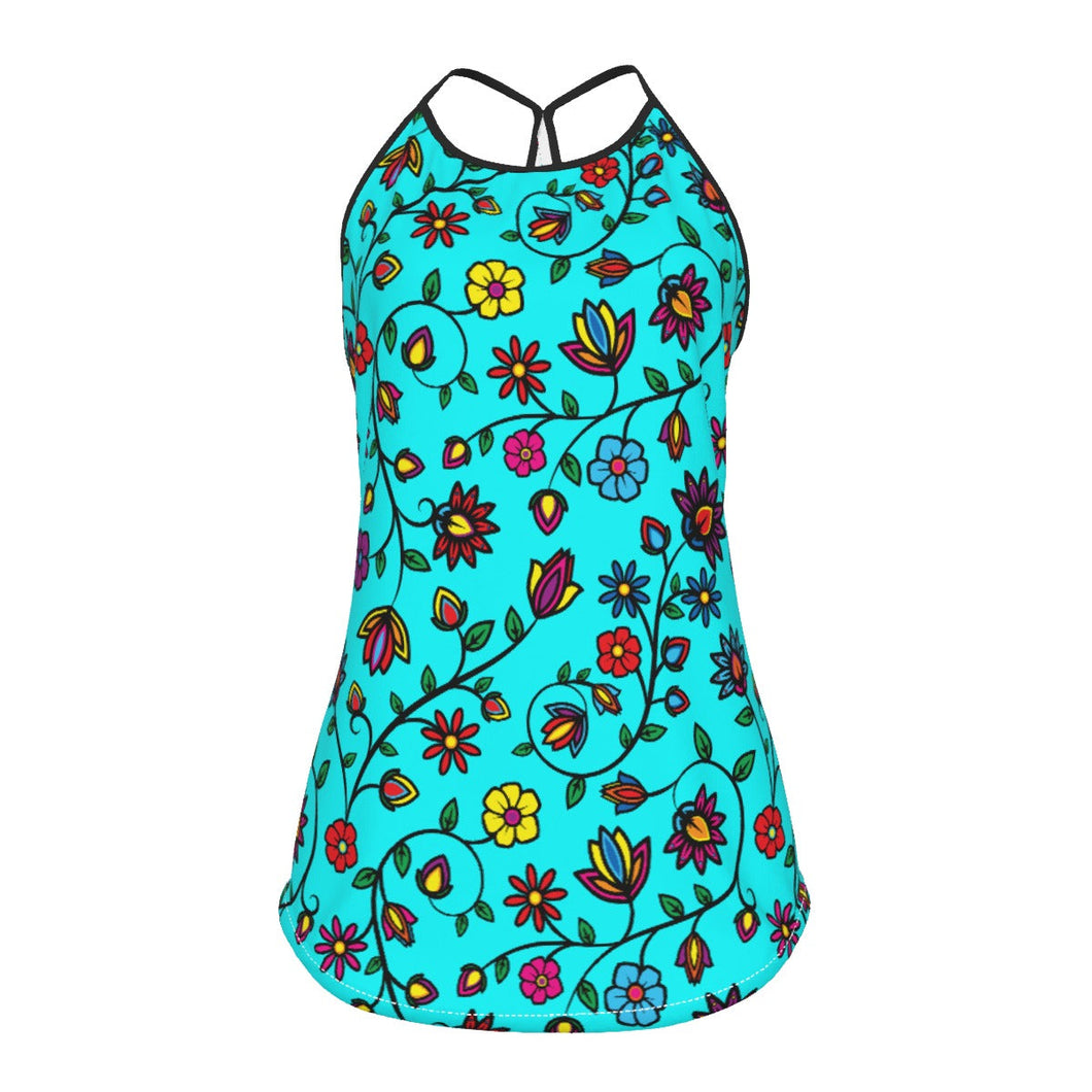 Nature's Nexus Turquoise Criss-Cross Open Back Tank Top