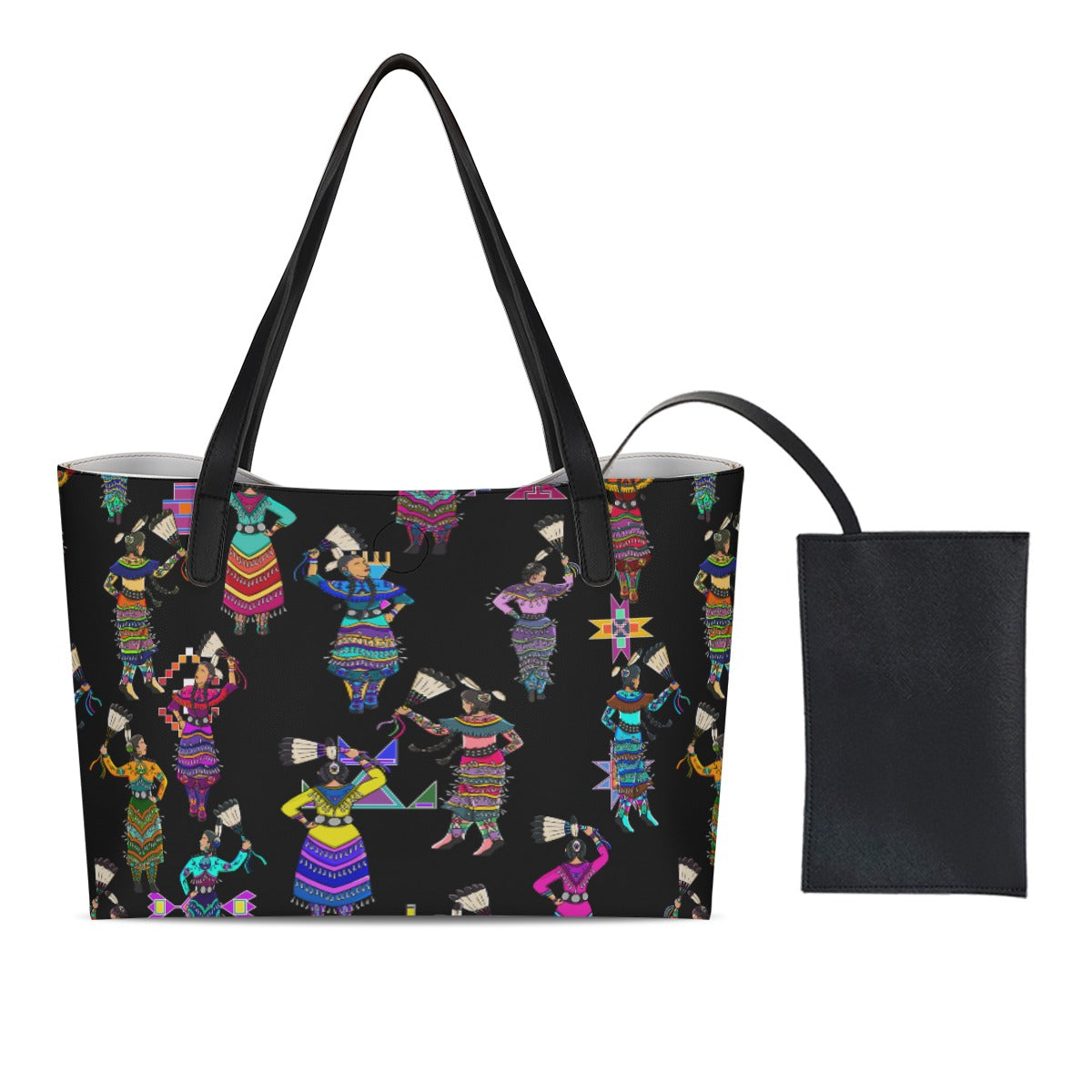 Women's Jingle Dancers Black Shopping Tote Bag With Black Mini Purse