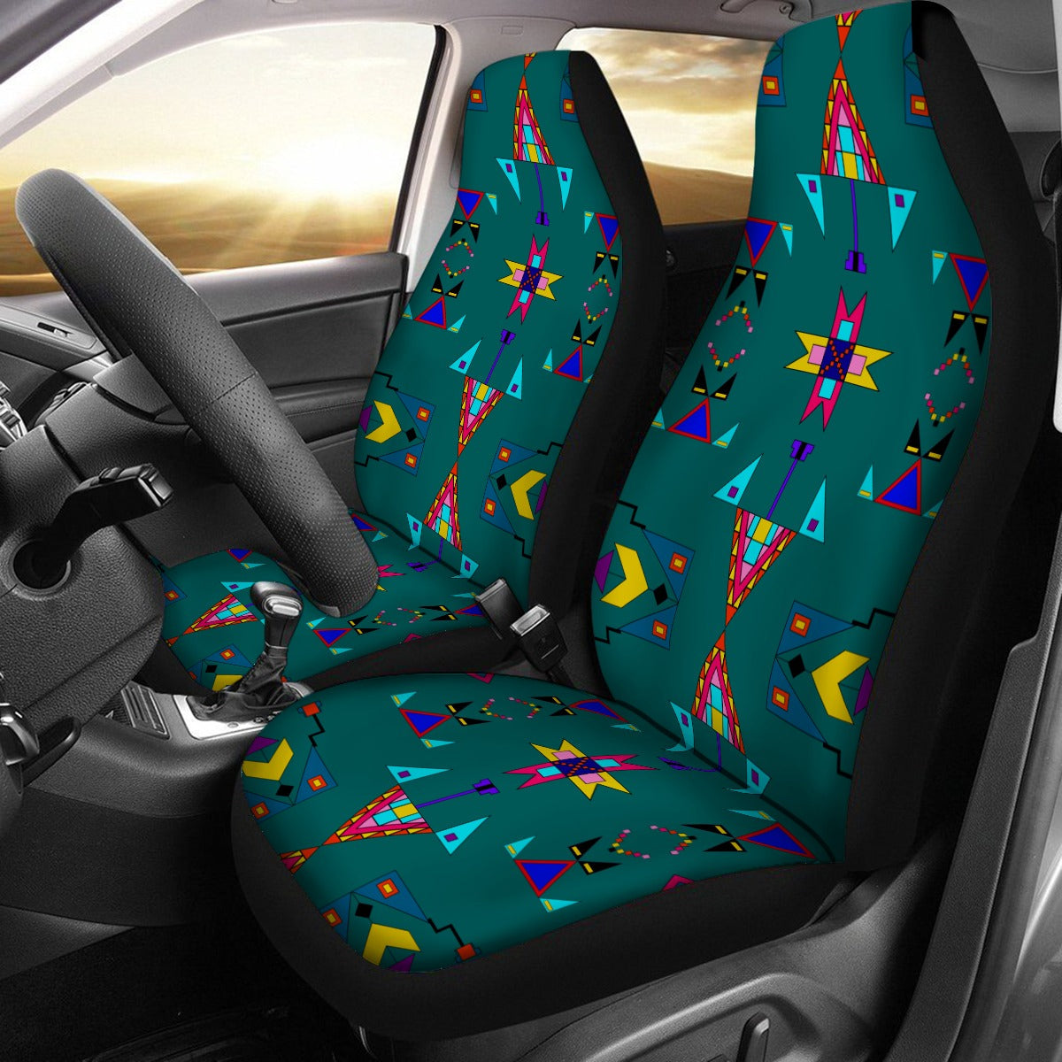 Enemy Territory Teal Universal Car Seat Cover With Thickened Back