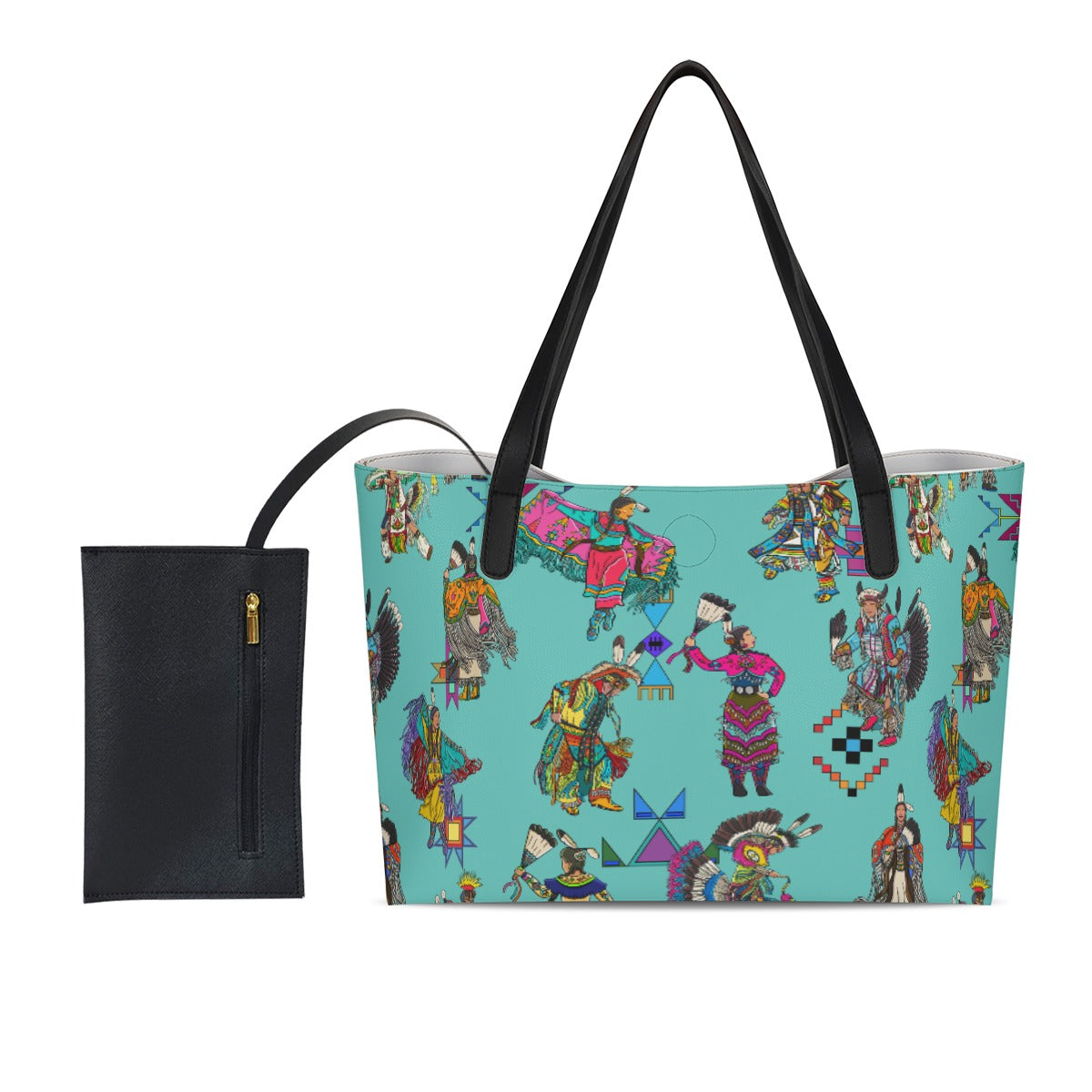 Grand Entry Dancers Eggshell Blue Shopping Tote Bag With Black Mini Purse