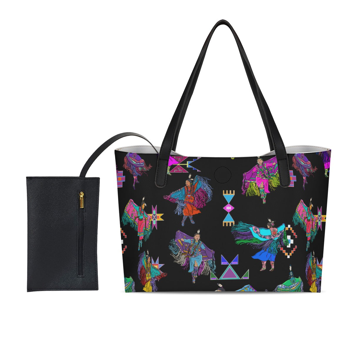 Women's Fancy Dancers Black Shopping Tote Bag With Black Mini Purse