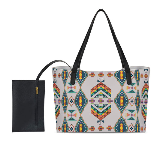 Travois Tipi Light Grey Shopping Tote Bag With Black Mini Purse