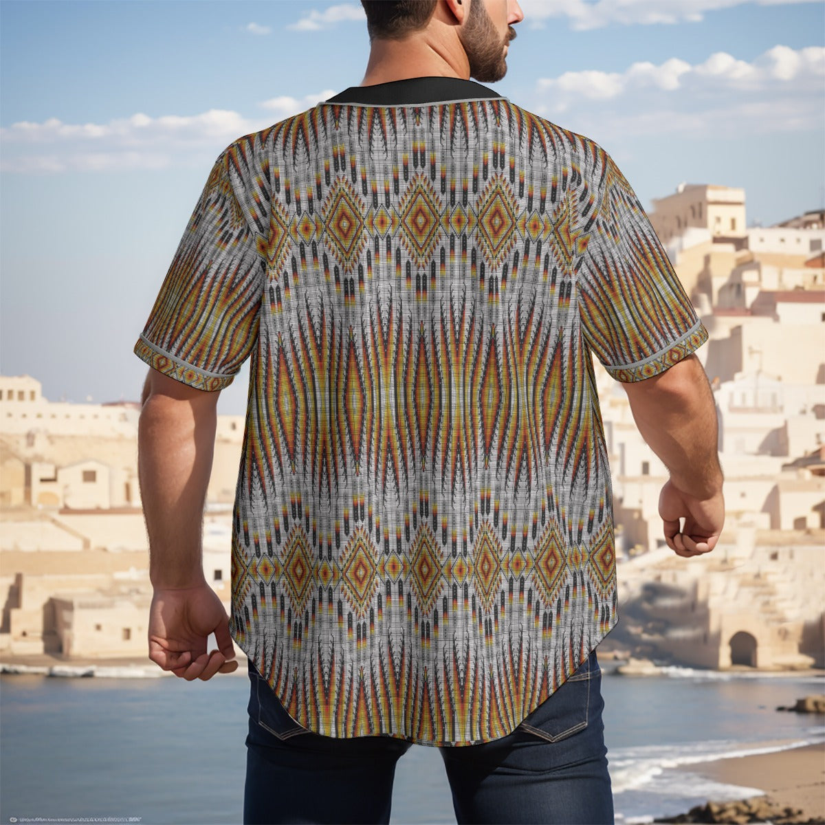 Fire Feather White Short Sleeve Baseball Jersey