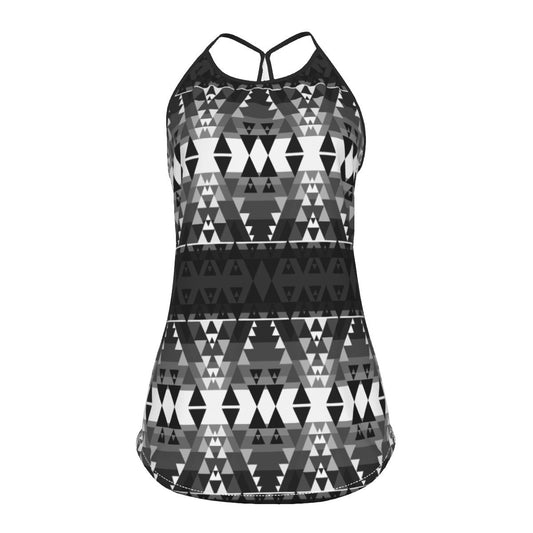 Writing on Stone Black and White Criss-Cross Open Back Tank Top