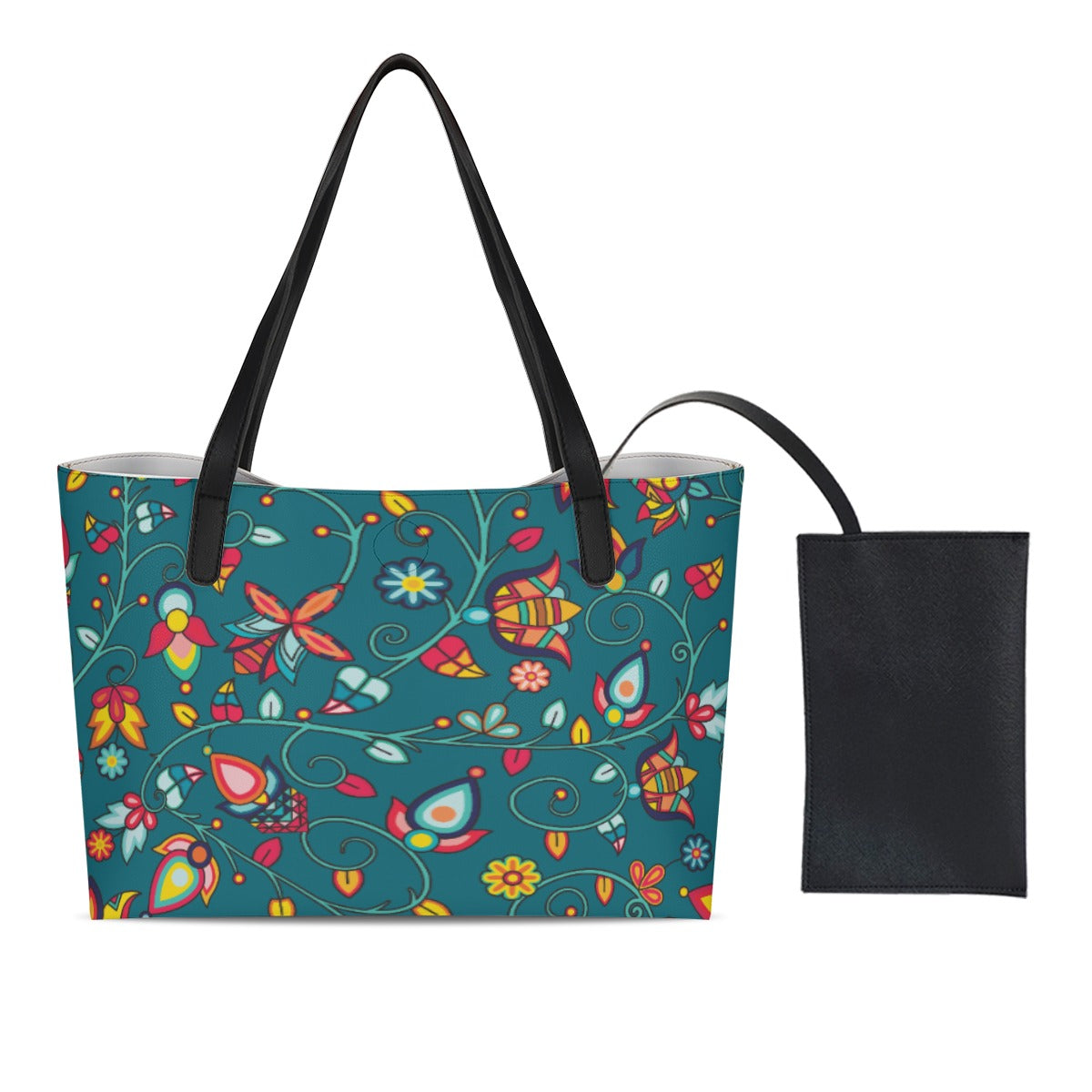 Thorny Path Teal Shopping Tote Bag With Black Mini Purse