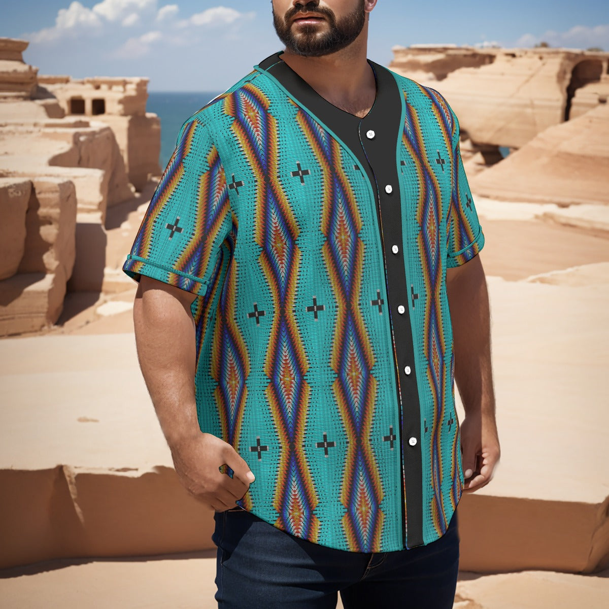Diamond in the Bluff Turquoise Short Sleeve Baseball Jersey