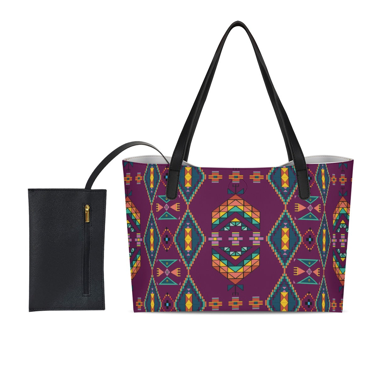 Travois Tipi Berry Shopping Tote Bag With Black Mini Purse
