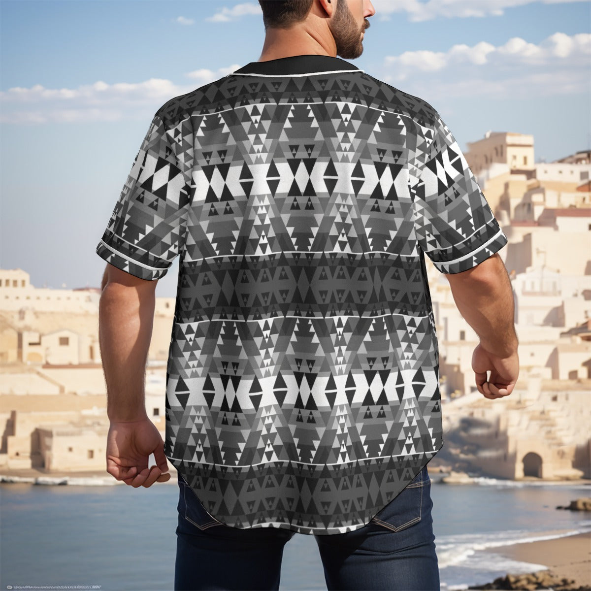 Writing on Stone Black and White Short Sleeve Baseball Jersey