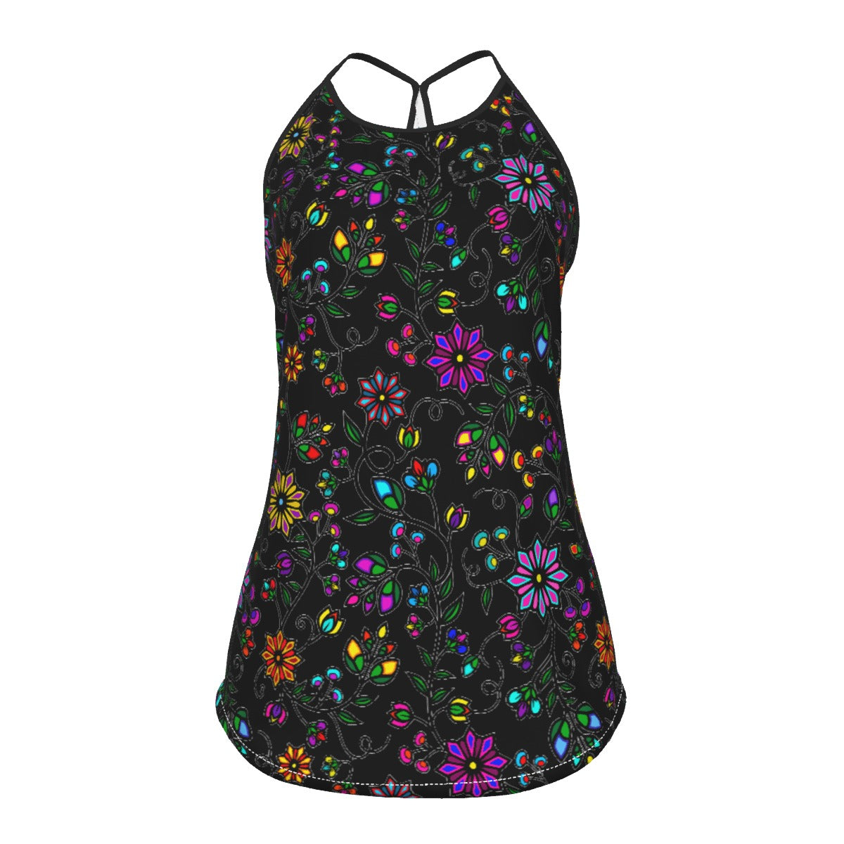 Prairie Paintbrush Black Criss-Cross Open Back Tank Top