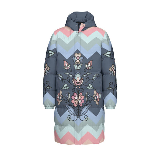 Frostfall Radiance Floral Unisex Long Down Jacket