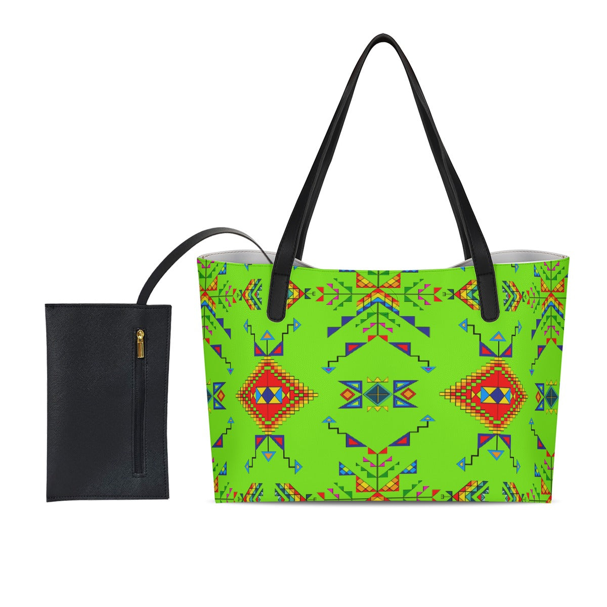 Buffalo Jump Neon Green Shopping Tote Bag With Black Mini Purse