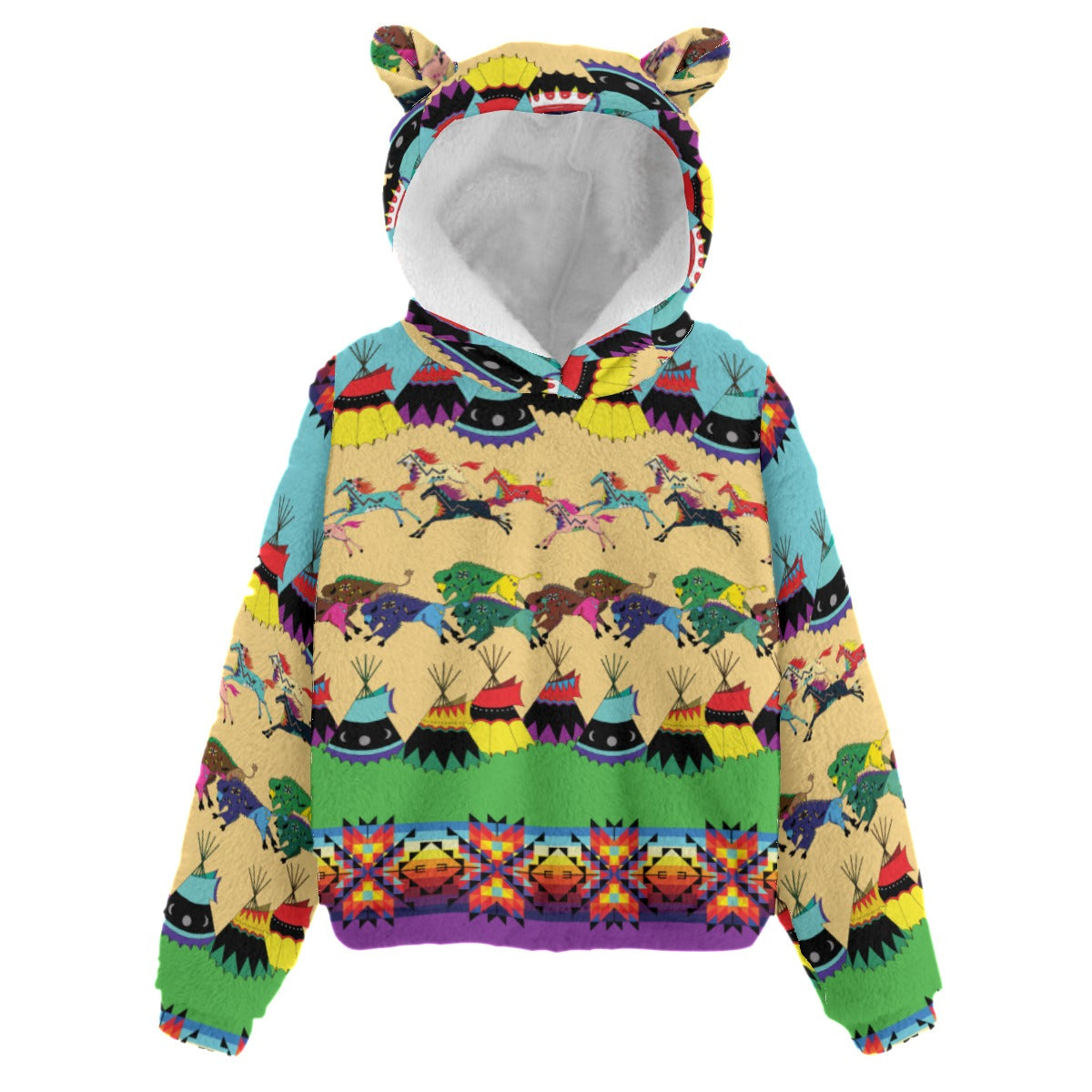 Prairie Bison Kid’s Borg Fleece Hoodie With Ear