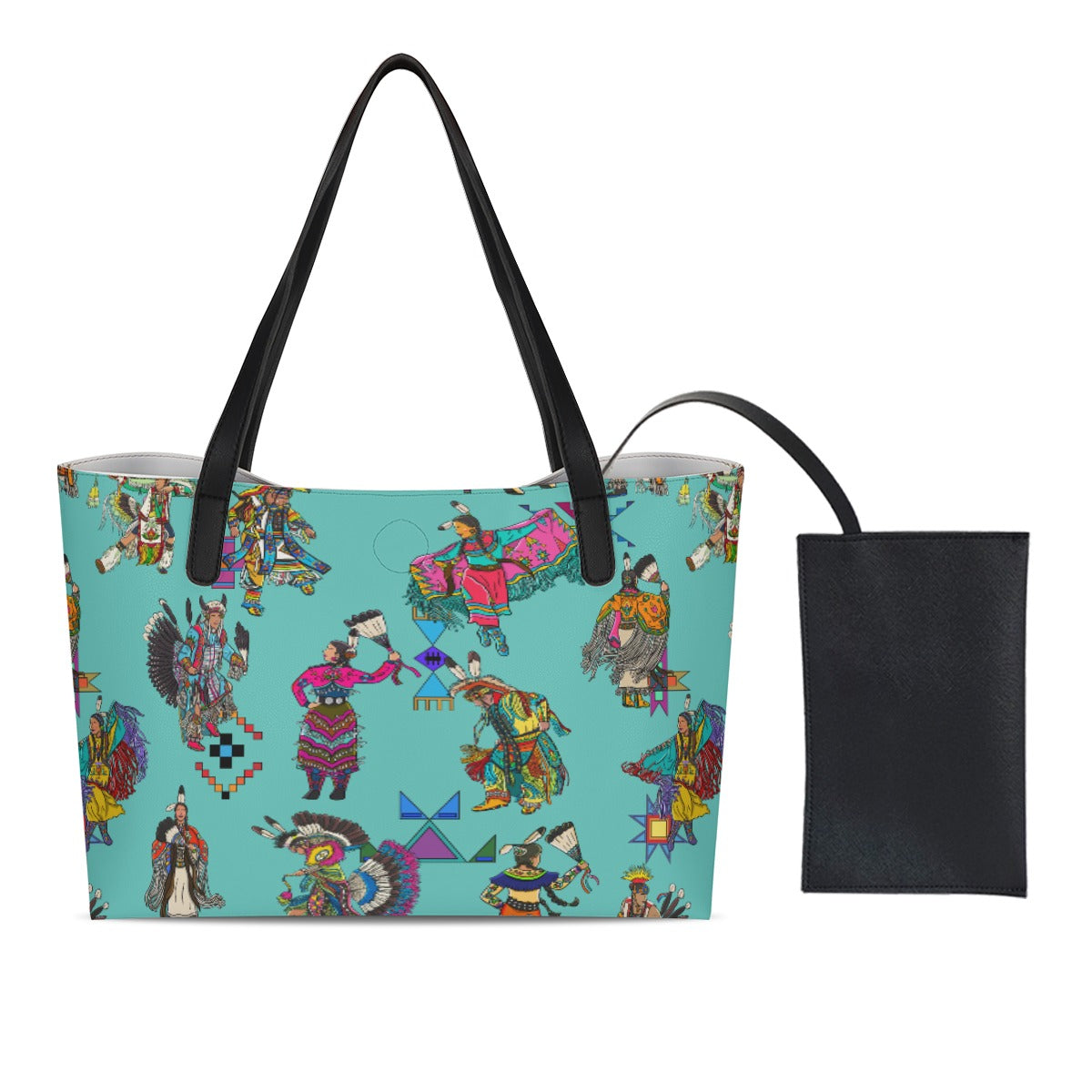 Grand Entry Dancers Eggshell Blue Shopping Tote Bag With Black Mini Purse