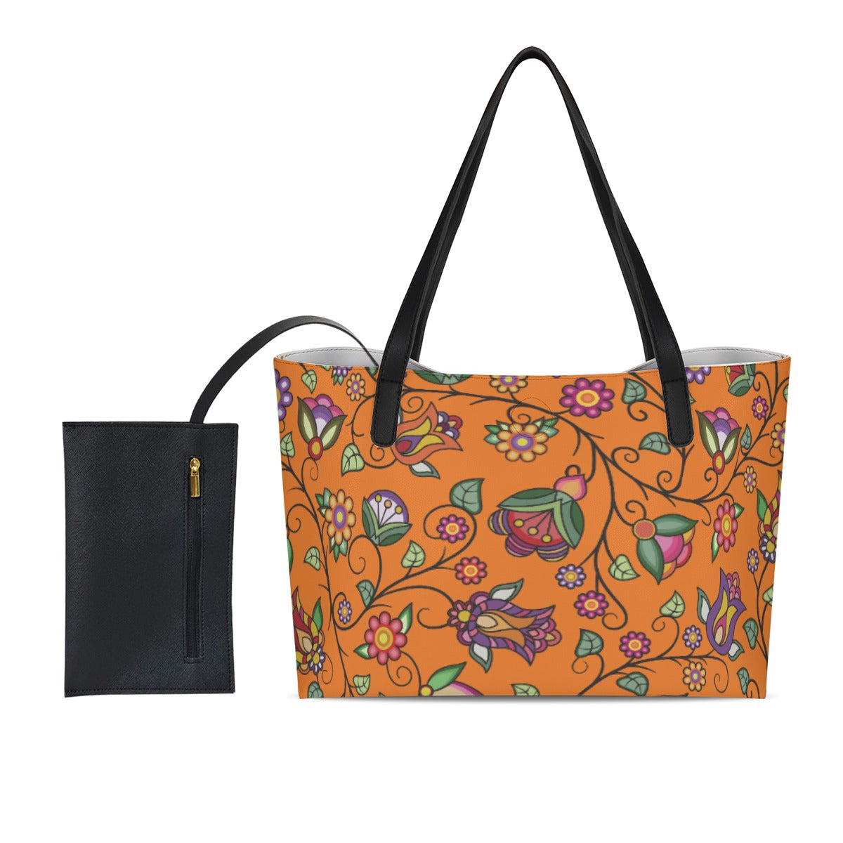 Heartbeat Petals ECM Orange Shopping Tote Bag With Black Mini Purse