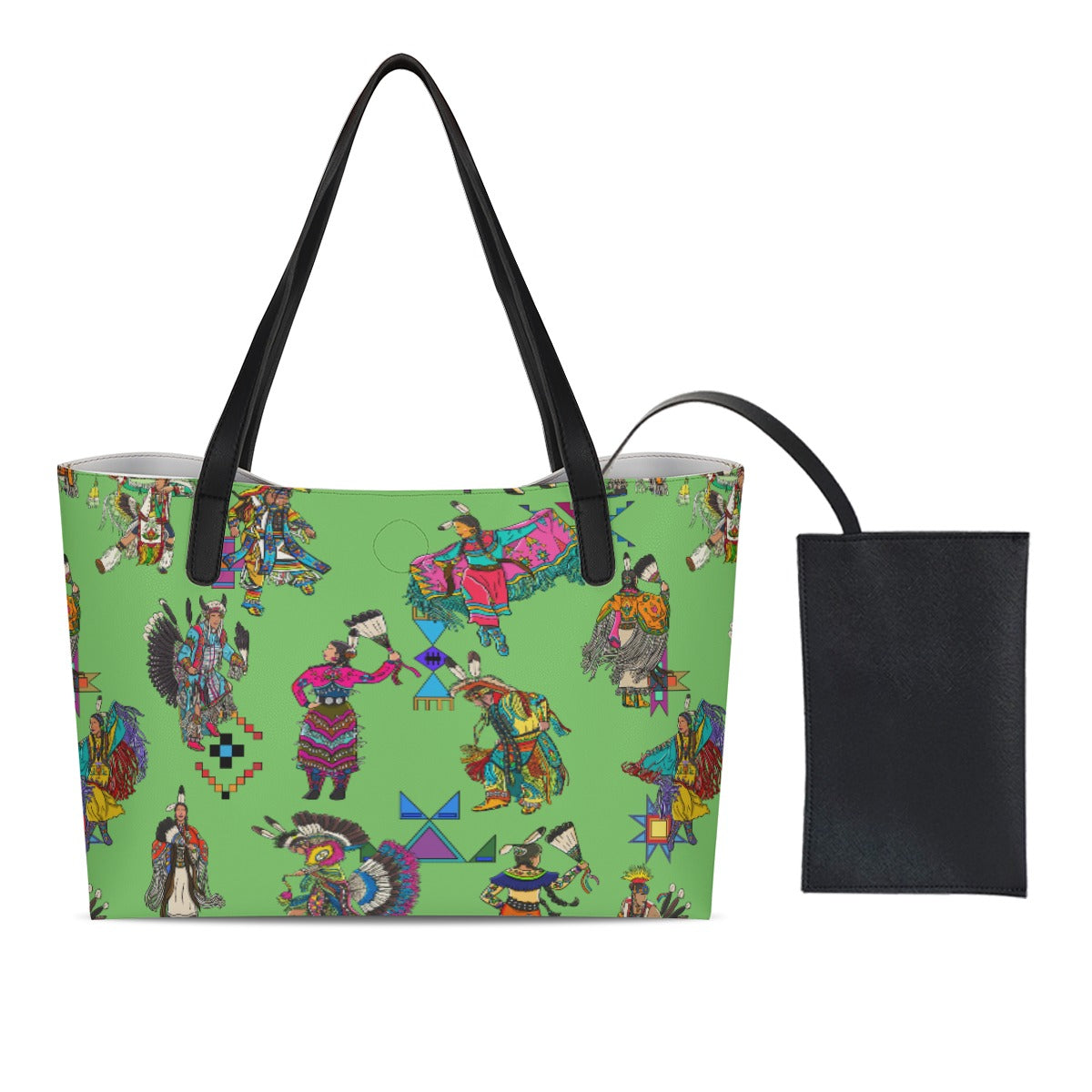 Grand Entry Dancers Grass Shopping Tote Bag With Black Mini Purse