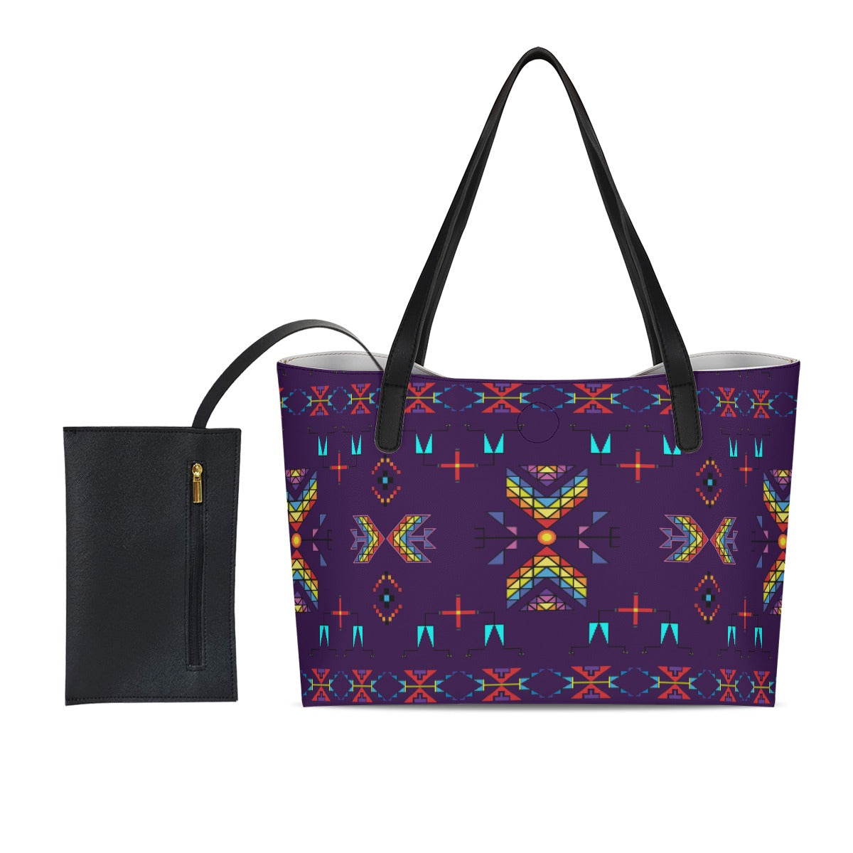 Rainy Chief Rainbow Dark Purple Shopping Tote Bag With Black Mini Purse