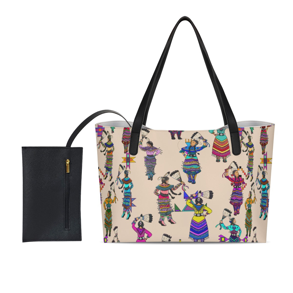 Women's Jingle Dancers Muslin Shopping Tote Bag With Black Mini Purse