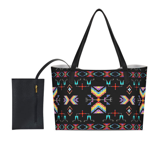 Rainy Chief Rainbow Black Shopping Tote Bag With Black Mini Purse