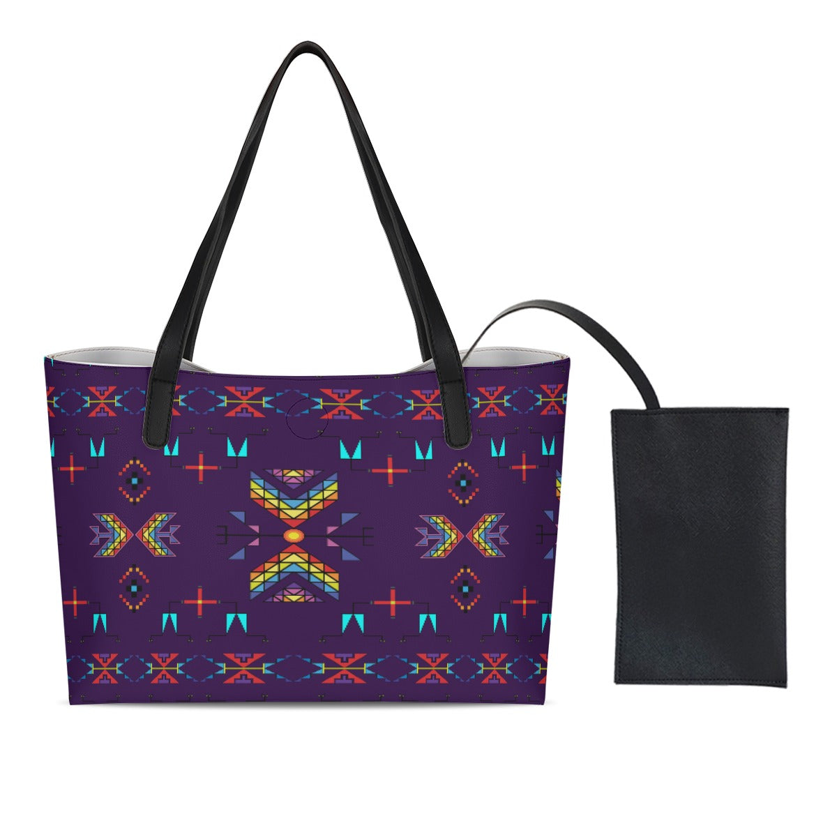 Rainy Chief Rainbow Dark Purple Shopping Tote Bag With Black Mini Purse