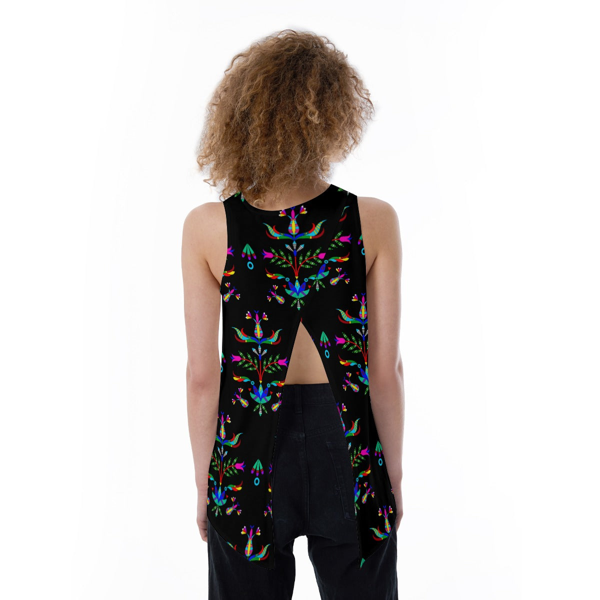 Dakota Damask Black Split Back Tank Top