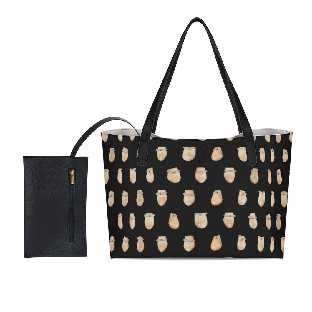 Elk Teeth on Black Shopping Tote Bag With Mini Purse