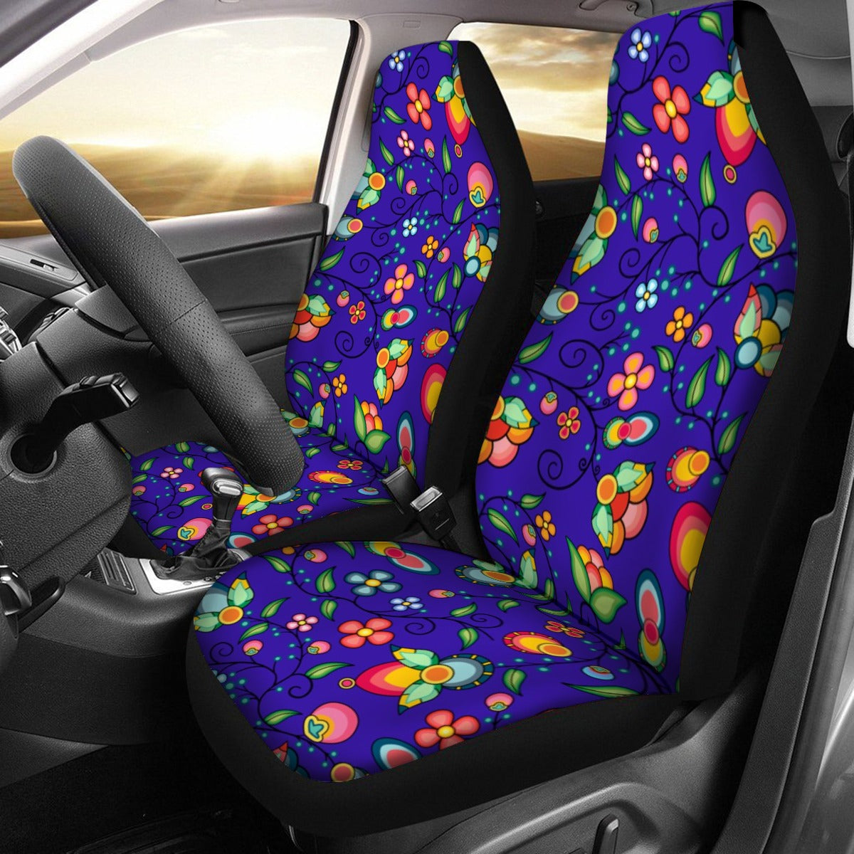 Floral Bounty Blue Universal Car Seat Cover With Thickened Back