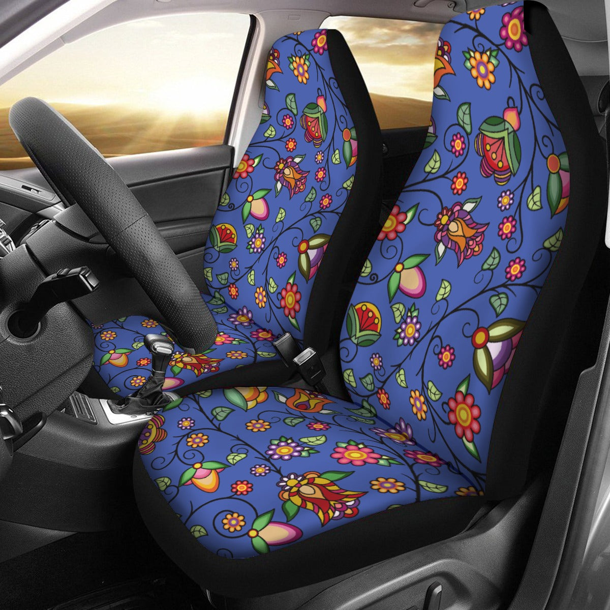 Heartbeat Petals Blue Universal Car Seat Cover With Thickened Back