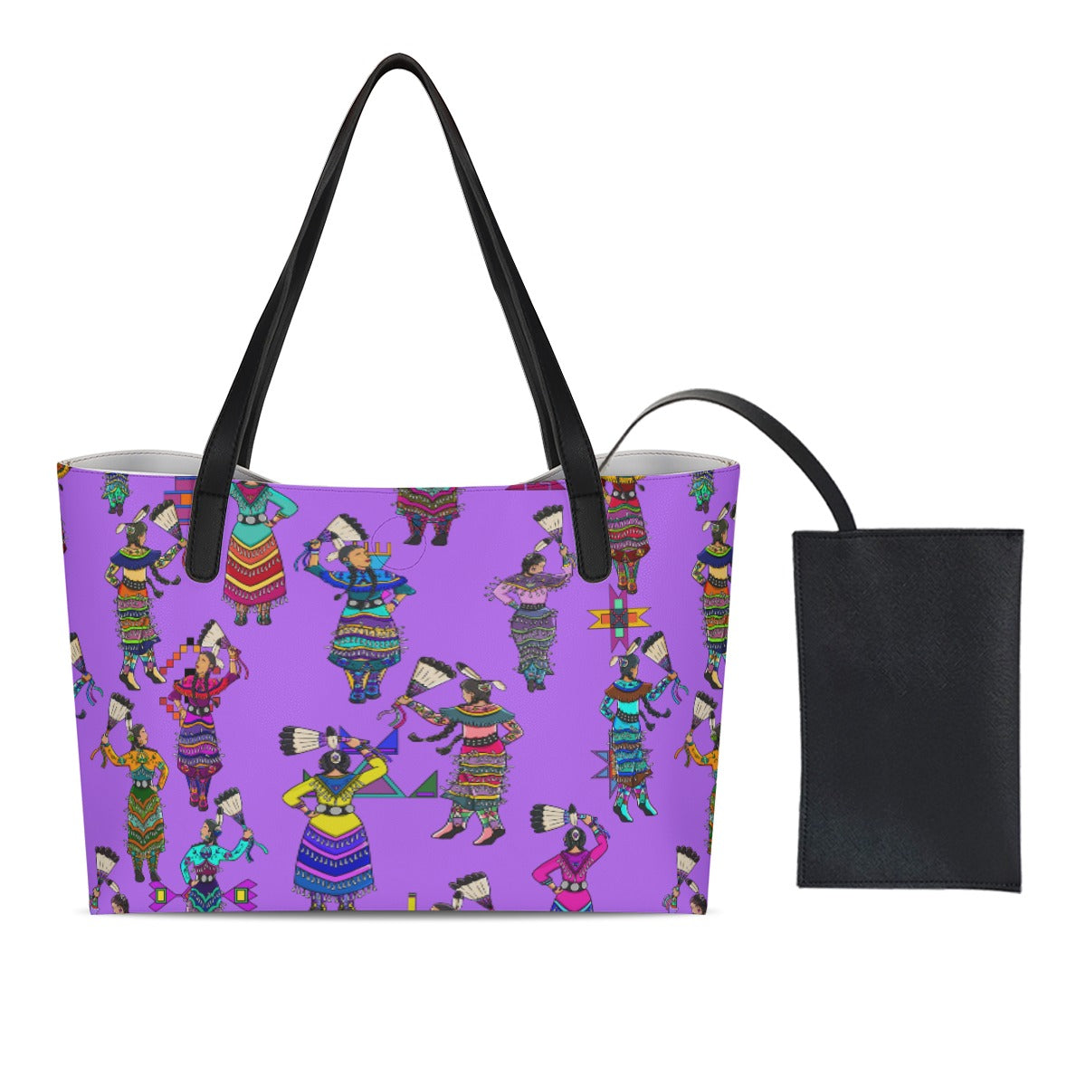Women's Jingle Dancers Purple Shopping Tote Bag With Black Mini Purse
