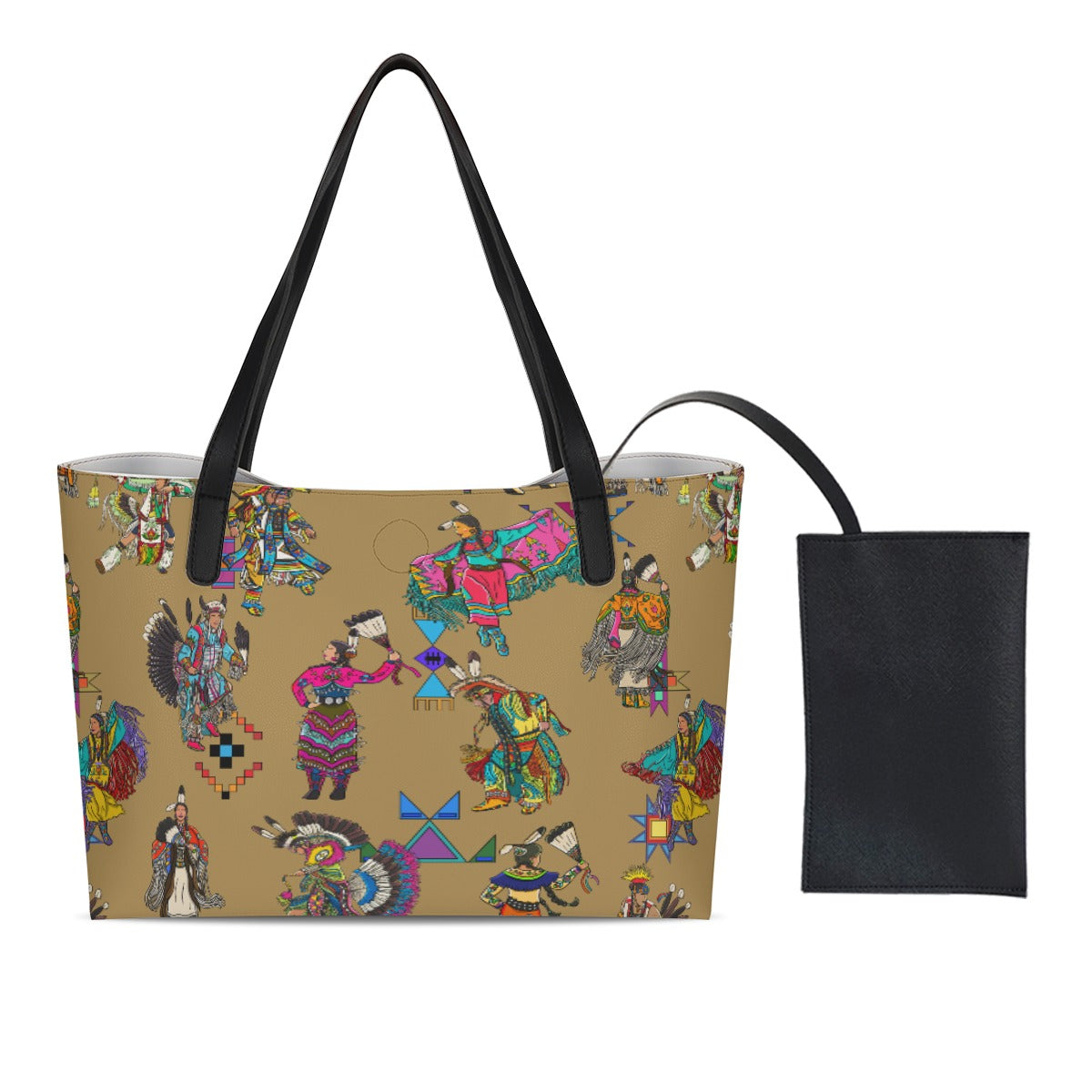 Grand Entry Dancers Earth Shopping Tote Bag With Black Mini Purse