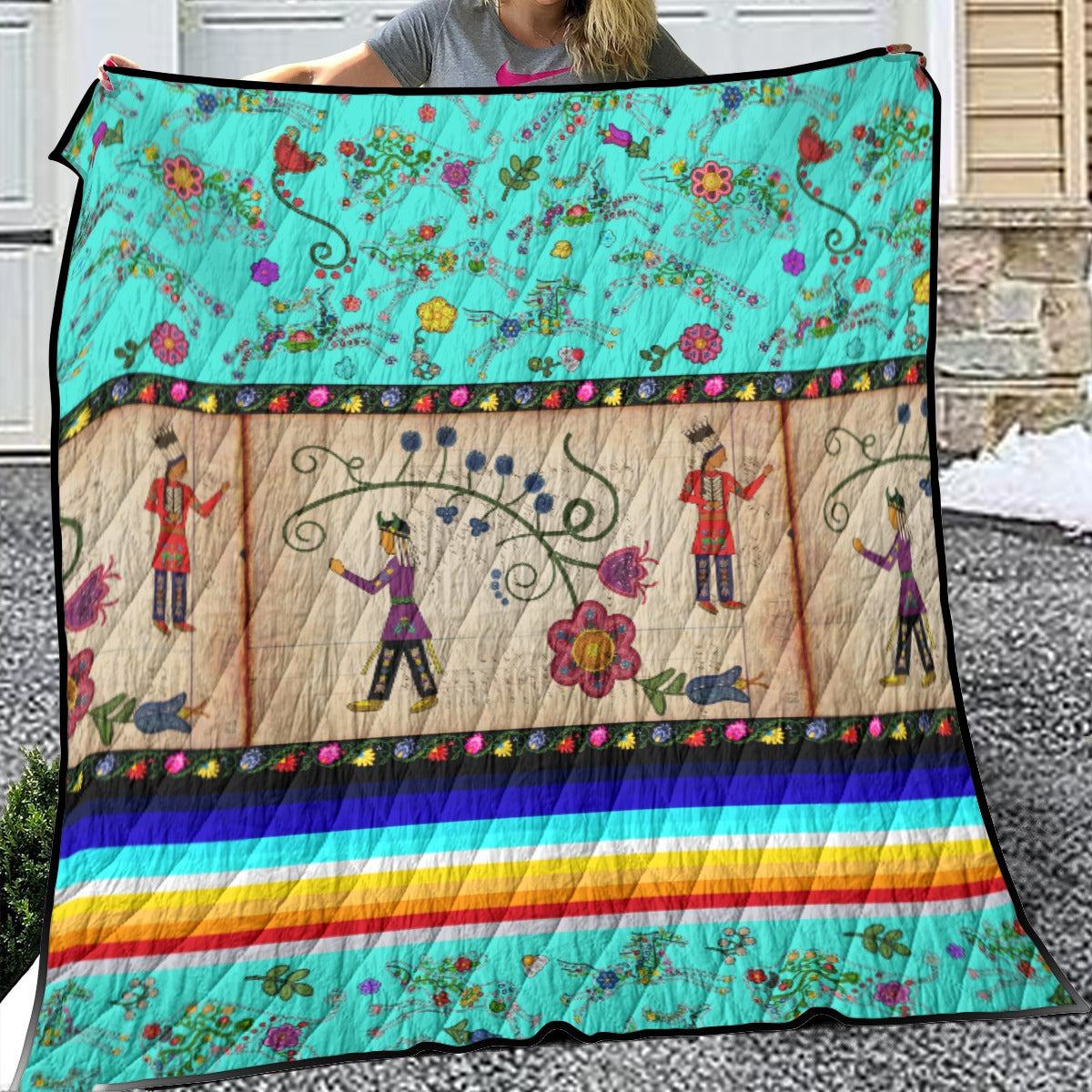 Floral Ledger Warriors Turquoise Lightweight Quilt