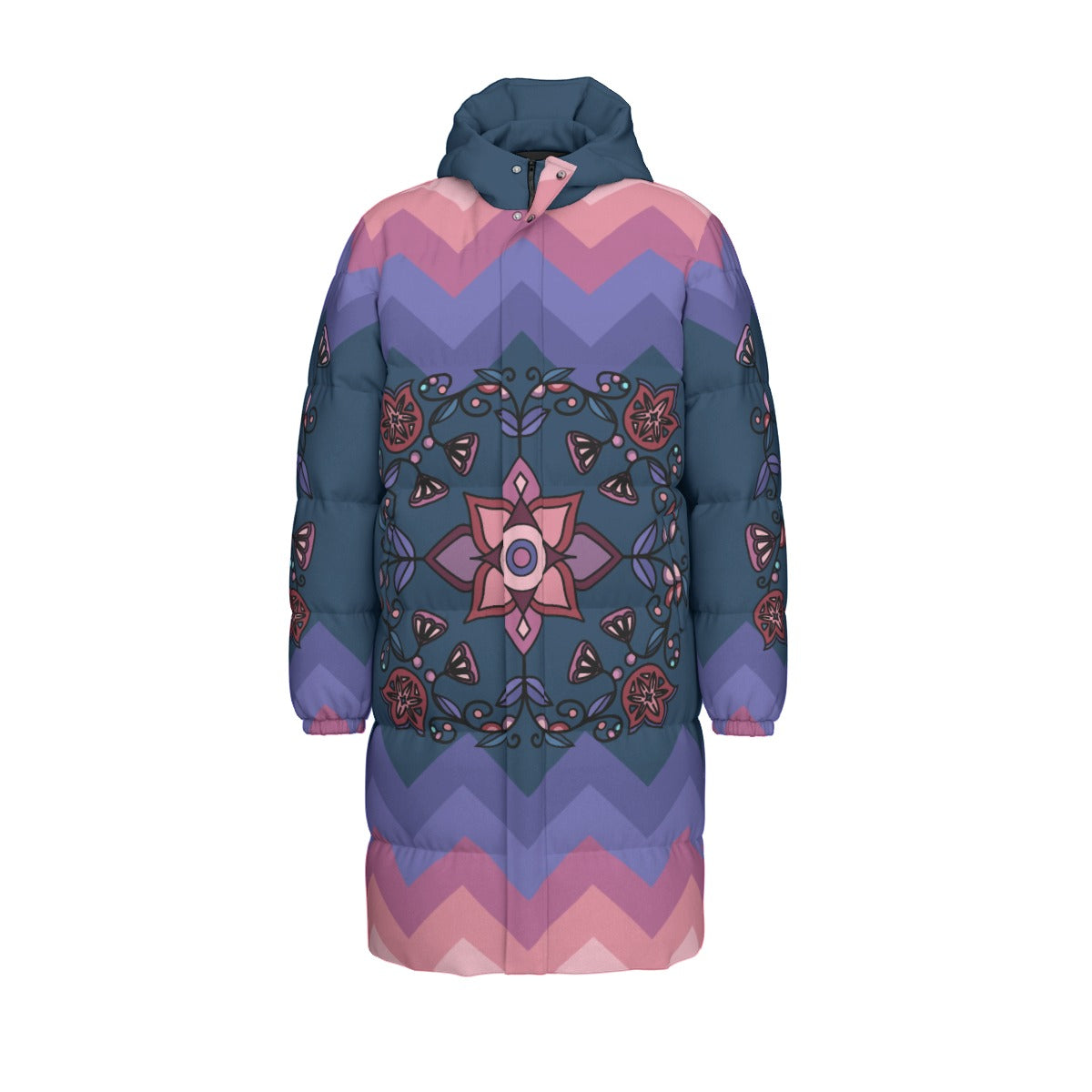 Frost Flower Circle Floral Unisex Long Down Jacket