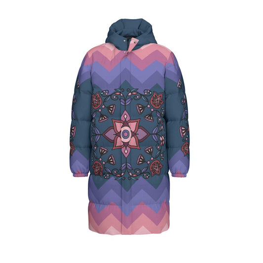 Frost Flower Circle Floral Unisex Long Down Jacket