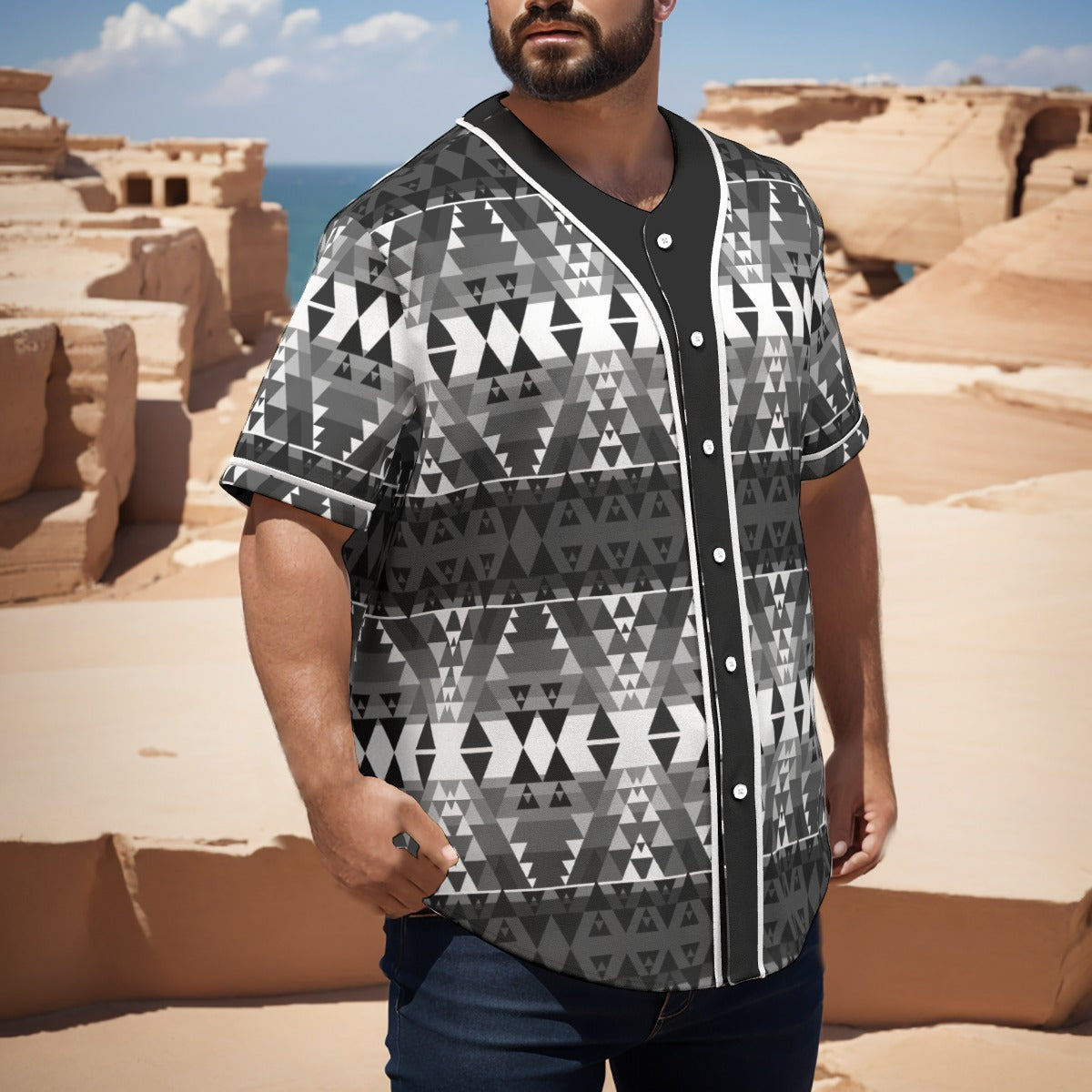 Writing on Stone Black and White Short Sleeve Baseball Jersey