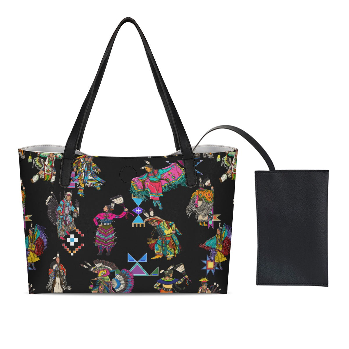 Grand Entry Dancers Black Shopping Tote Bag With Black Mini Purse