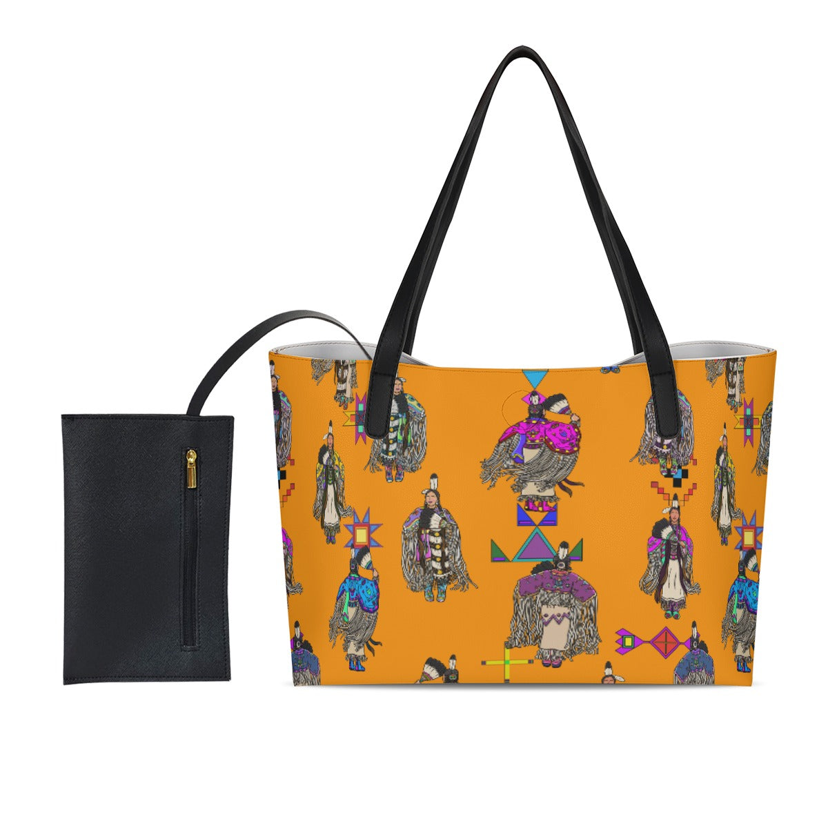 Women's Tradish Dancers Orange Shopping Tote Bag With Black Mini Purse