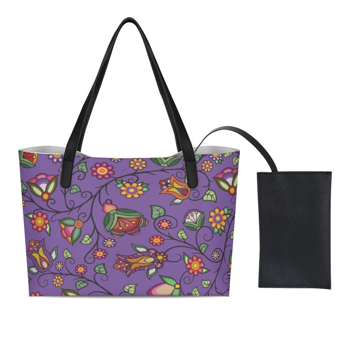 Heartbeat Petals Purple Shopping Tote Bag With Black Mini Purse