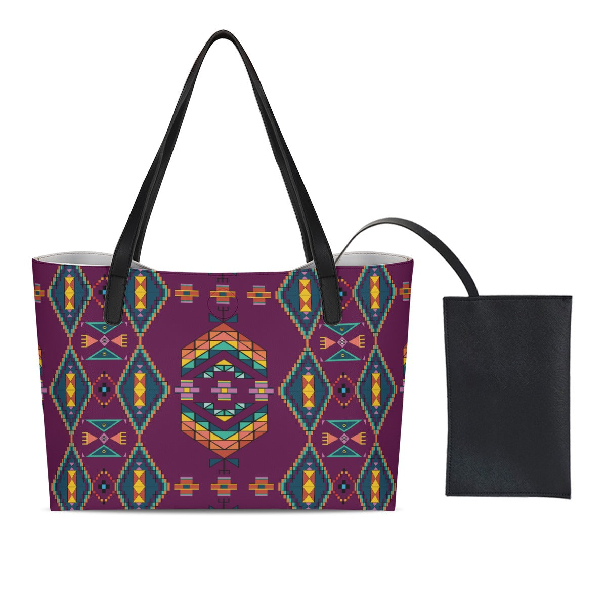 Travois Tipi Berry Shopping Tote Bag With Black Mini Purse