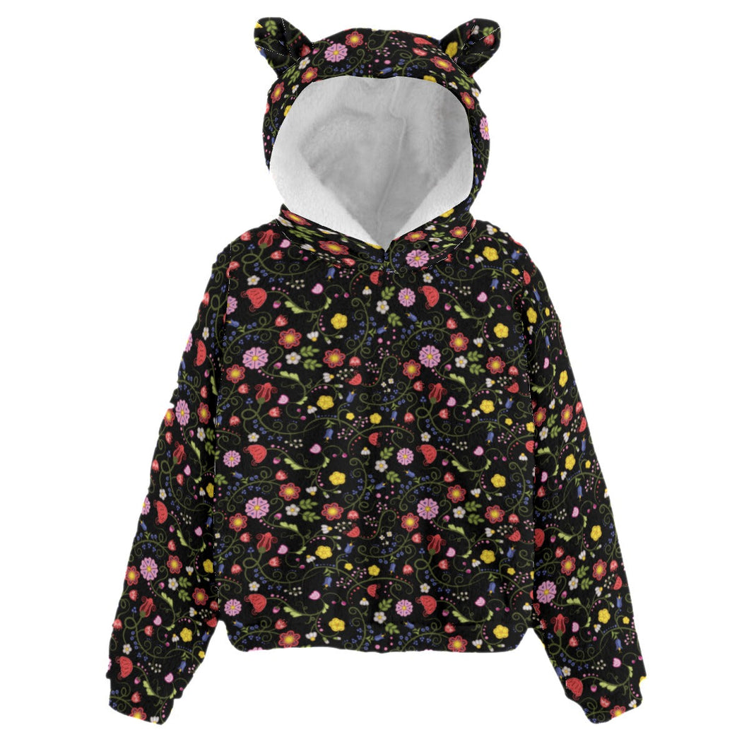 Nipin Blossom Midnight Kid’s Borg Fleece Hoodie With Ear