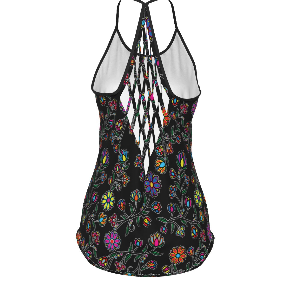 Cosmic Whisper Black Criss-Cross Open Back Tank Top