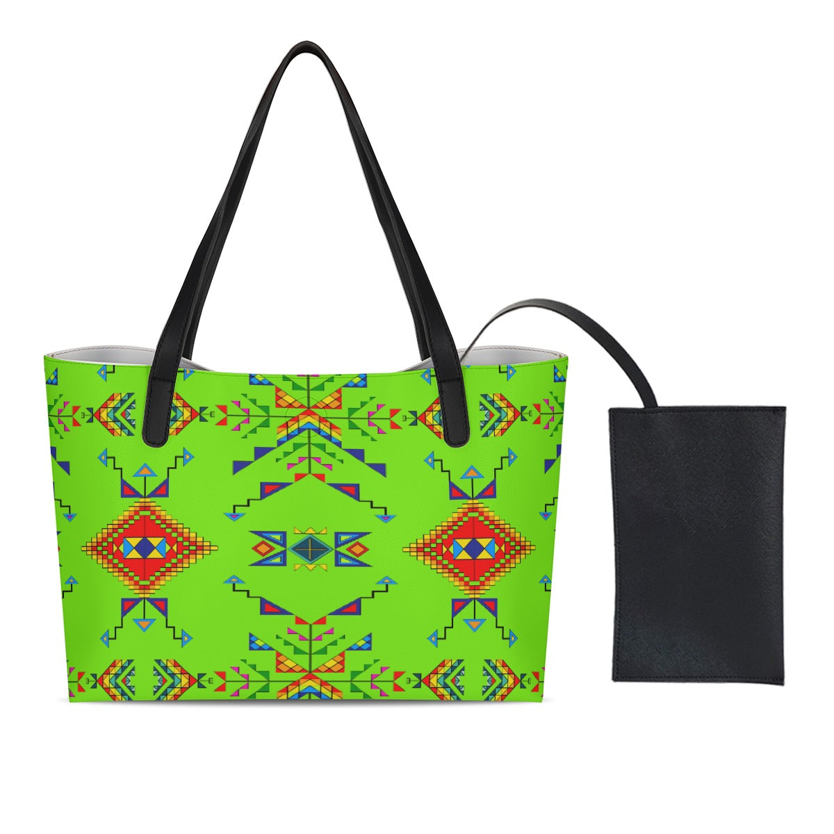 Buffalo Jump Neon Green Shopping Tote Bag With Black Mini Purse